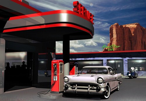 Bild von Papermoon Fototapete »Tankstelle«