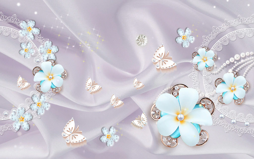 Bild von Papermoon Fototapete "Muster mit Blumen und Schmetterlingen"
