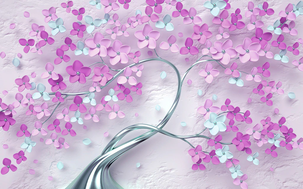 Bild von Papermoon Fototapete "Blumen Baum lila blau"