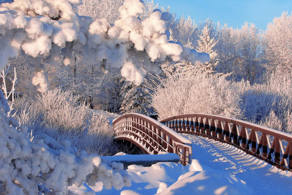 Bild von Papermoon Fototapete "Winterbrücke"
