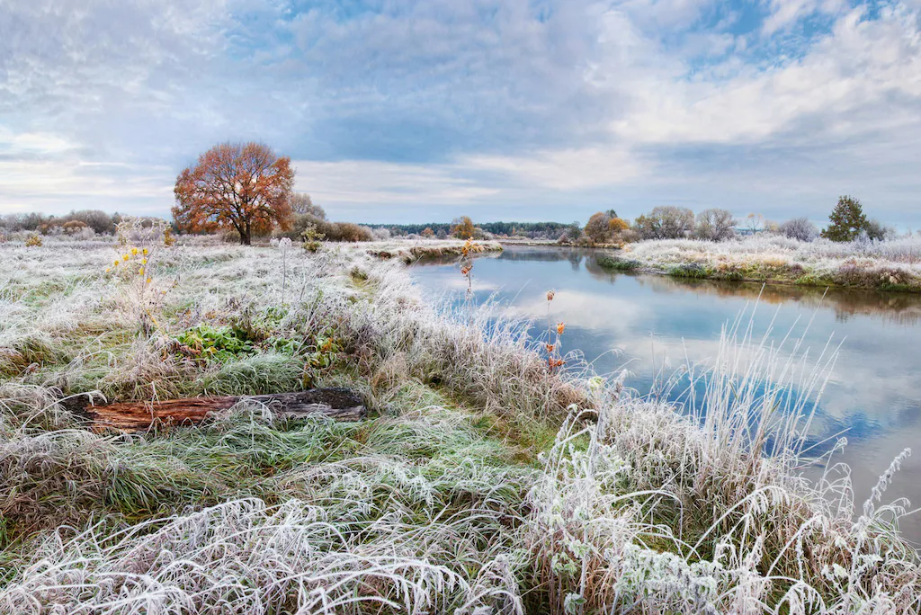 Bild von Papermoon Fototapete "Fluss in Schneelandschaft"