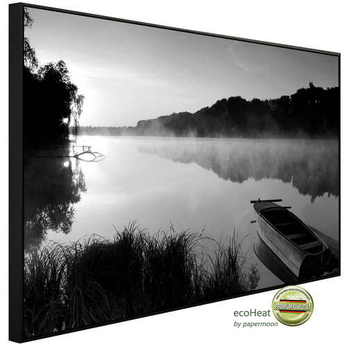 Bild von papermoon Infrarotheizung »EcoHeat - See mit Boot Schwarz + Weiss«, Matt-Effekt - bunt