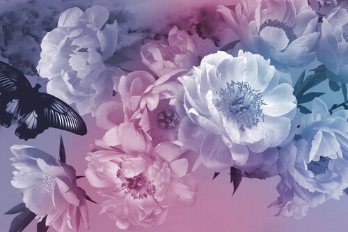 Bild von Papermoon Fototapete "BLUMEN ABSTRAKT-MUSTER DESIGN ROSEN BLUMEN DECOR RETRO"