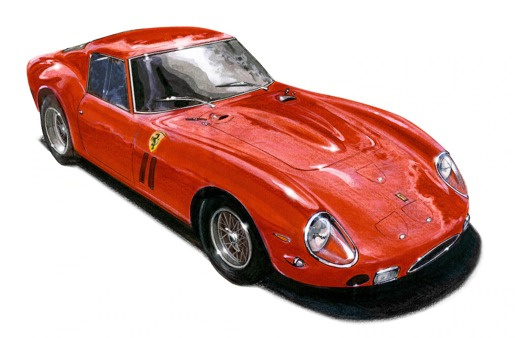Bild von Papermoon Fototapete "VINTAGE 250GTO-AUTO ILLUSTRATION RETRO LUXUS XXL DESIGN"