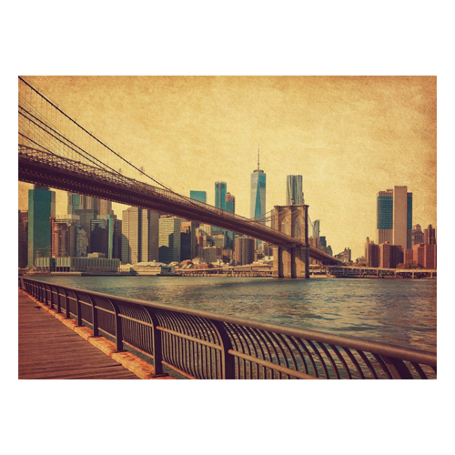 Bild von Papermoon Fototapete "NEW YORK-RETRO BROOKLYN BRIDGE MANHATTAN SKYLINE STADT"