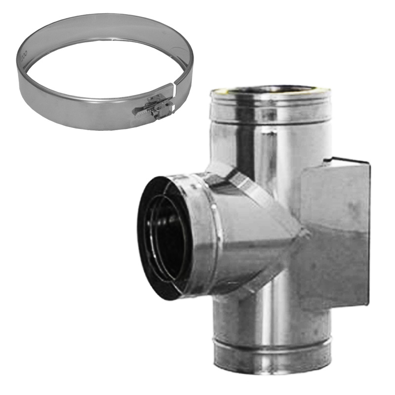 Bild von 52C/DN150 DW6 T-Stück 90° mit gegenüberliegender Reinigung Dinak inkl. Klemmband