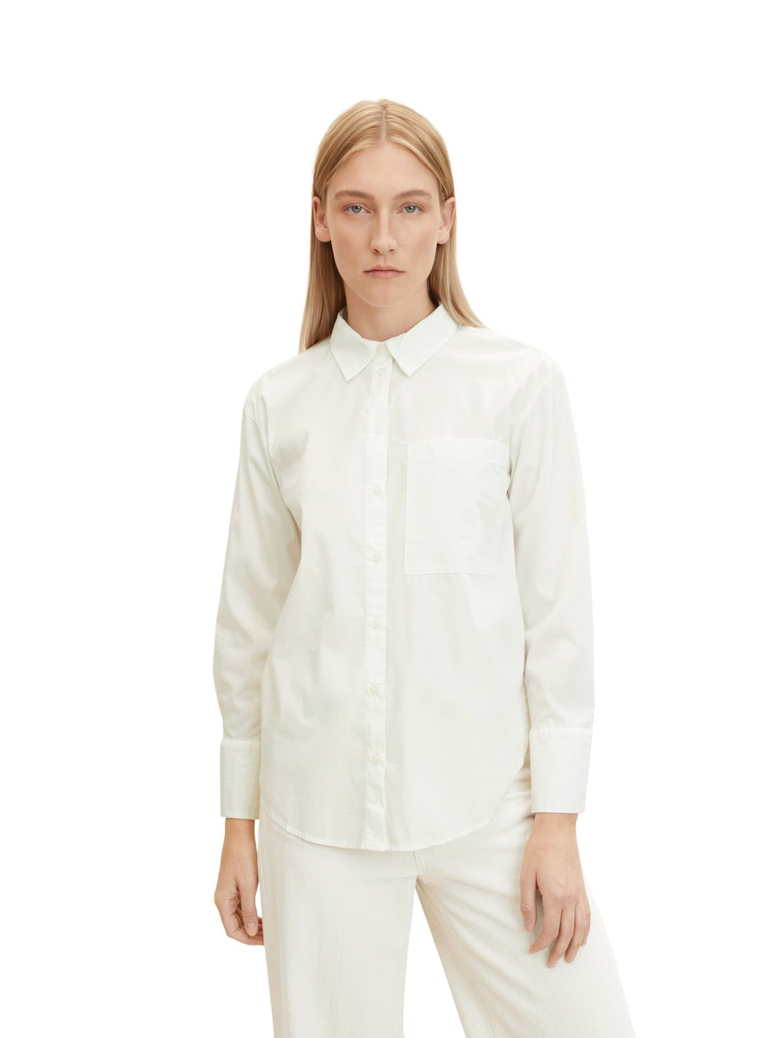 Bild von TOM TAILOR Damen Stretch Poplin Bluse mit Brusttasche, 10315 - Whisper White, 42