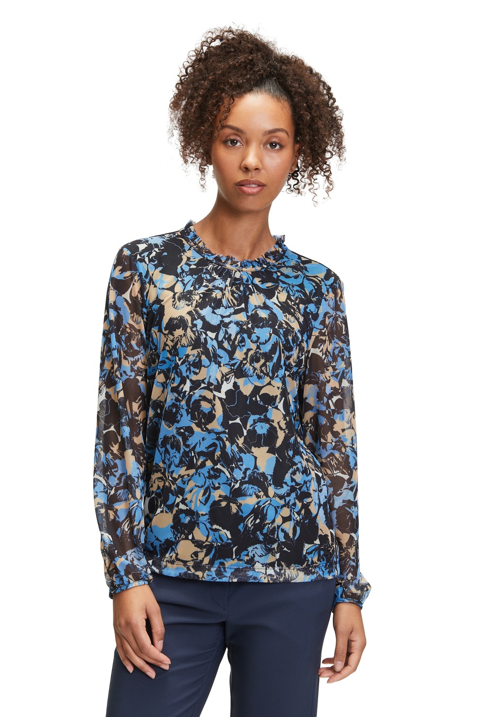 Bild von Betty&Co Kurzarmshirt Betty & Co Blusenshirt mit gekräuseltem Ausschnitt (1-tlg) Druck