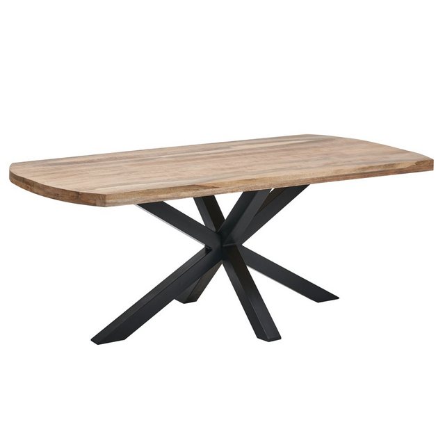 Bild von Massivholztisch ALMADA-119 mit Tischplatte aus Mango Wood massiv, Industrial Look, Untergestell Metall schwarz, B/H/T: ca. 200/77/100 cm