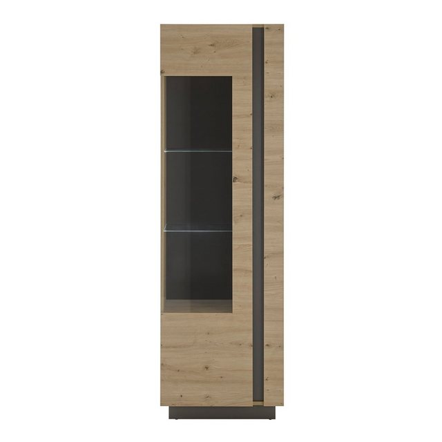 Bild von Wohnzimmer Vitrinenschrank CARDIFF-61 in Eiche Artisan Nb. mit Absetzungen in Graphit grau, B/H/T: ca. 60/194/40 cm