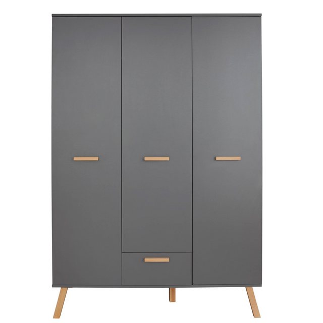 Bild von Lomadox Kleiderschrank MANISA-19 Babyzimmer in Grau mit Buche massiv, B/H/T ca. 130/190/60 cm