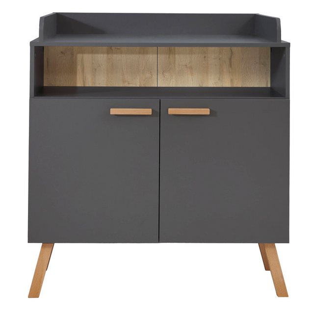 Bild von Lomadox Wickeltisch MANISA-19, inkl. abnehmbarem Aufsatz in Grau mit Buche massiv, : 96/105/78 cm