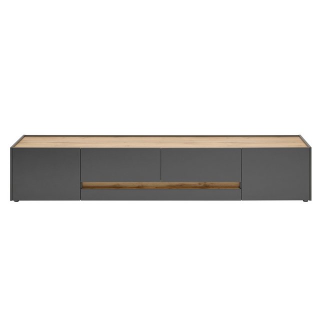 Bild von Moderne TV-Wohnwand CRISP-61 in anthrazit mit Absetzungen in Wotan Eiche Nb., B/H/T: ca. 360/180/45 cm