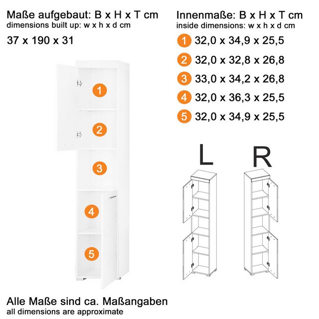 Bild von Lomadox Hochschrank ALTENA-19 Badezimmerschrank Mehrzweckschrank in Asteiche, 37x190x31 cm