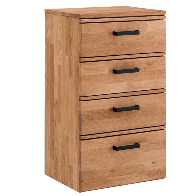 Bild von Flur Kommode Schubladenkommode Eiche massiv geölt LEUNA-64 mit Metallgriffen in schwarz, B/H/T: ca. 50/89/39 cm