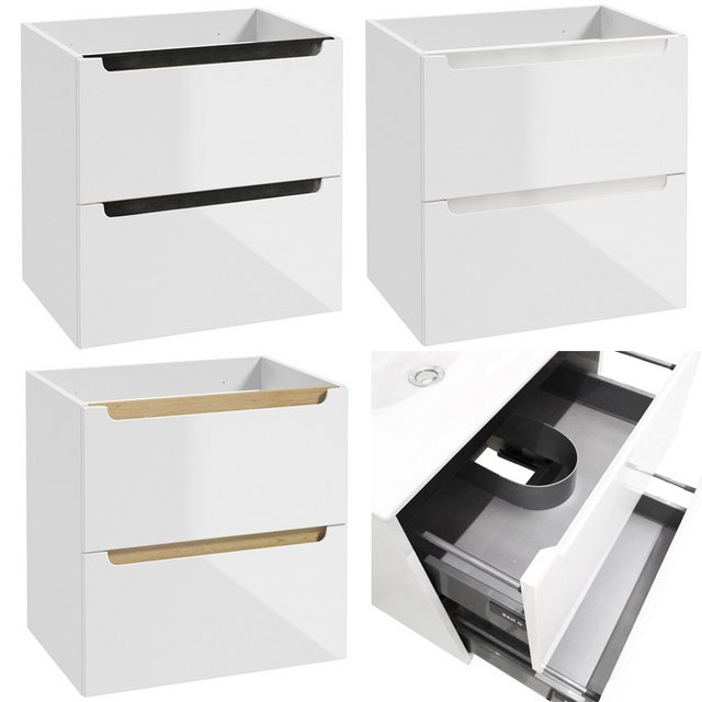 Bild von Badmöbel Set Hochglanz weiß mit Beton-Dunkel SOFIA-107 Keramikbecken & LED-Spiegelschrank, B/H/T ca. 240/200/46 cm