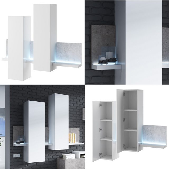 Bild von Wohnwand inkl. Sideboard Couchtisch und LED Beleuchtung BEXLEY-83 in Beton Optik mit Absetzungen in weiß, B/H/T: ca. 300/200/45 cm