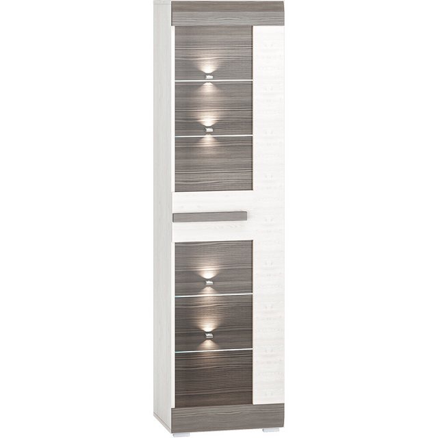 Bild von Lomadox Vitrine BENEVENTO-131 in Schneekiefer Nb. mit Absetzungen in Grau, B/H/T ca. 55/202/42 cm