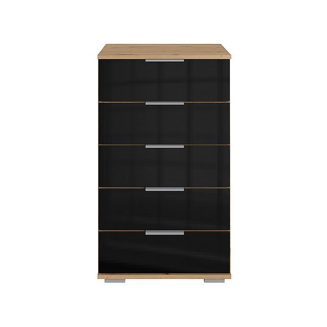Bild von Schlafzimmer Schubkastenkommode in Artisan Eiche Nb. mit schwarzem Glas ELSTRA-43, B/H/T ca. 49/102/41 cm
