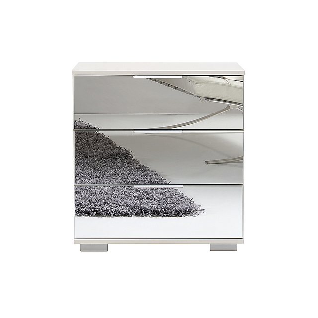 Bild von Schlafzimmer Nachttisch Nachtschrank, auch für Boxspringbett geeignet, in weiß mit Spiegelfront ELSTRA-43, B/H/T ca. 52/58/38 cm