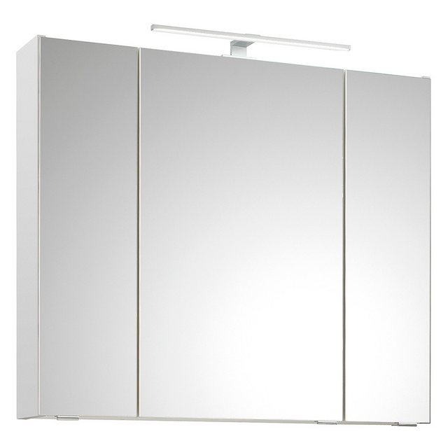 Bild von Badezimmer Spiegelschrank, 80cm breit, mit Aufsatzleuchte in Weiß Glanz QUEIMADOS-66, B/H/T ca. 80/70/16 cm