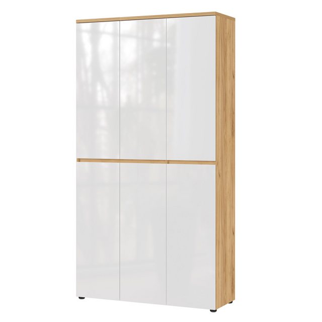 Bild von Lomadox Schuhschrank CALOVETO-01 Diele in Navarra Eiche Nb. mit weiß Hochglanz, B/H/T: 105/199/41 cm