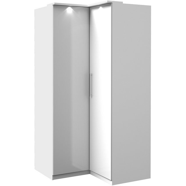 Bild von Eckkleiderschrank weiß OLMO-83 mit Fronten in Hochglanz weiß inkl. LED Beleuchtung, B/H/T: ca. 109/217/63 cm