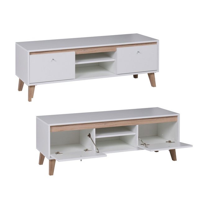 Bild von Lomadox Wohnzimmer-Set ORTONA-132, (Mega-Spar-Set, 4-St., 4-tlg), Wohnmöbel Kombination in weiß mit San Remo Eiche Nb., 250/200/40 cm