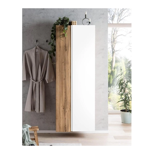 Bild von Badezimmer Hochschrank VASTO-03-WHITE in Wotan Eiche Nb. mit weiß matt