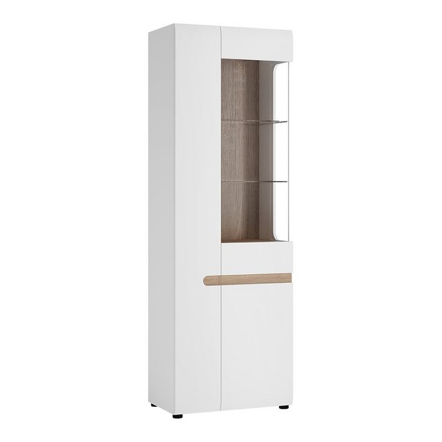 Bild von Wohn-/Esszimmer Vitrinenschrank in weiß Hochglanz mit Trüffel Eiche Nb. LEGNICA-129, B/H/T: ca. 64/194,5/42 cm