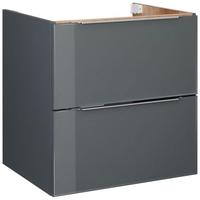 Bild von Lomadox Waschbeckenschrank AMARILLO-147-GREY grau Glanz, Wotan Eiche, 2 Softclose-Auszüge, B/H/T 59,7/60,0/45,7 cm