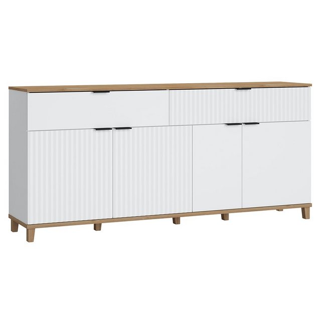 Bild von Sideboard mit 2 Schubladen, 4 Türen PLYMOUTH-129 in weiß mit Eiche Nb., B/H/T ca. 187,1/86,4/40 cm