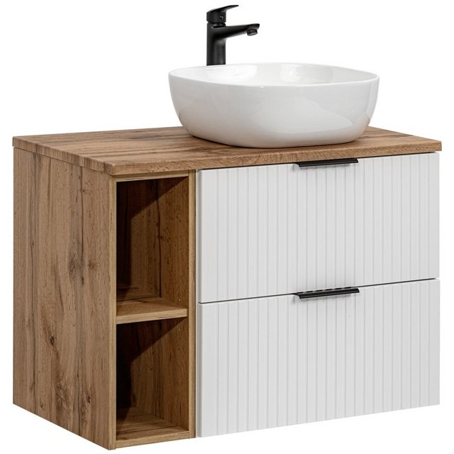 Bild von Lomadox Waschtisch ADELAIDE-56-WHITE, 80cm breit, spiegelverkehrt montierbar, matt weiß mit Eiche Nb.