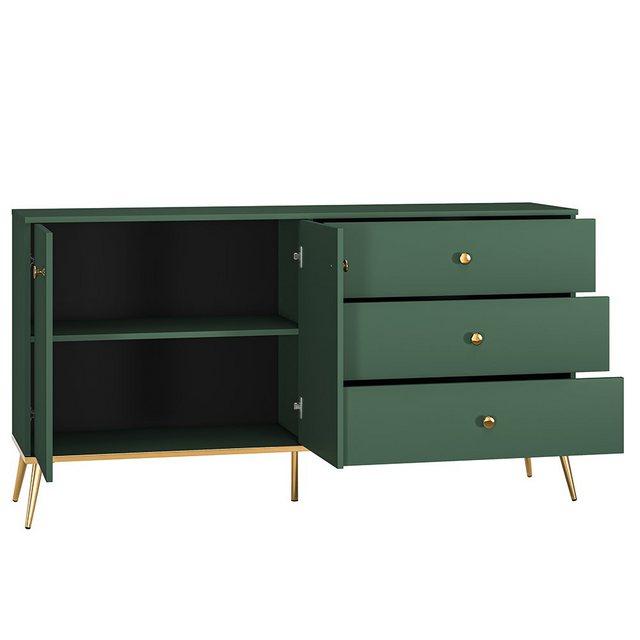 Bild von Lomadox Wohnzimmer-Set FASANO-131, (Mega-Spar-Set, 5-St., 5-tlg), dunkelblau, LED-Beleuchtung, Füße & Griffe goldfarben, mit Couchtisch