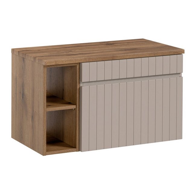 Bild von Lomadox Waschbeckenschrank IRAKLIO-56-CASHMERE Eiche Nb., Kaschmir, Rillen, Regal, 1 Auszug, B/H/T 80,4/48,5/46 cm