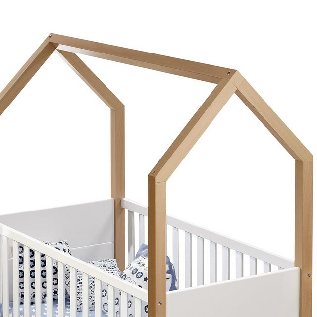 Bild von Kinderzimmer Set 3-teilig, Kiefer teilmassiv weiß, Birke, Liegefläche Hausbett 70x140 cm, BARI-78