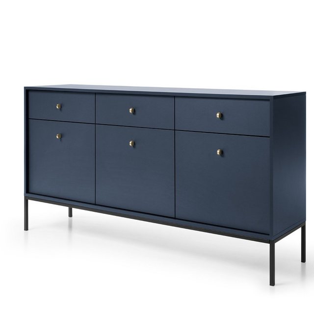 Bild von Lomadox Sideboard MALAGA-160, 154cm breit, marineblau, Fußgestell schwarz, goldene Griffe