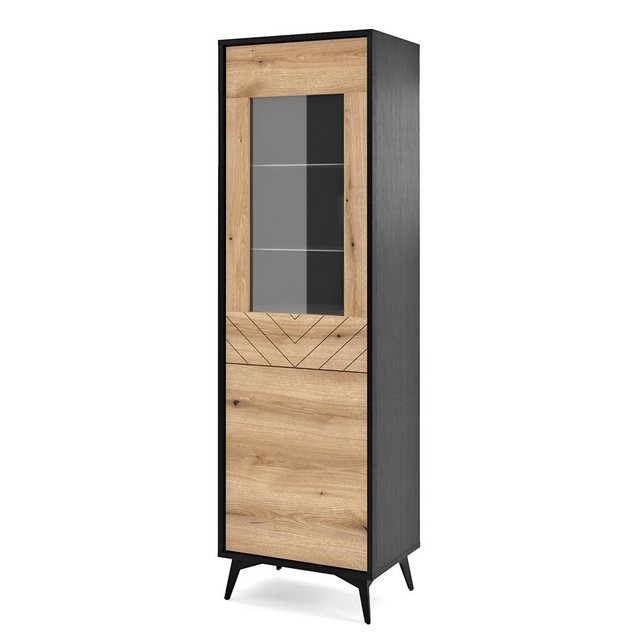 Bild von Lomadox Vitrine DALE-160 Vitrinenschrank Standvitrine schwarz mit Eiche 54x178x39 cm
