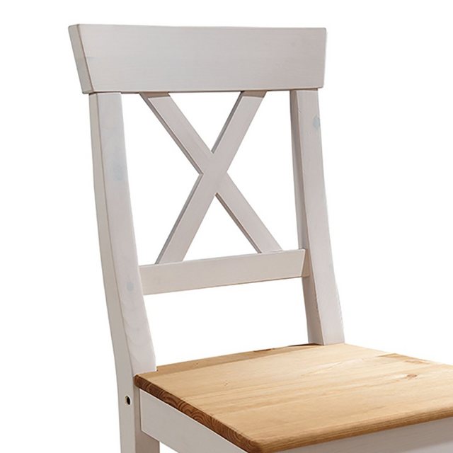 Bild von Lomadox Essgruppe WARNA-69, (Spar-Set, 7-tlg), in Kiefer weiß mit Eiche inkl. Stühle und Esstisch, Landhausstil