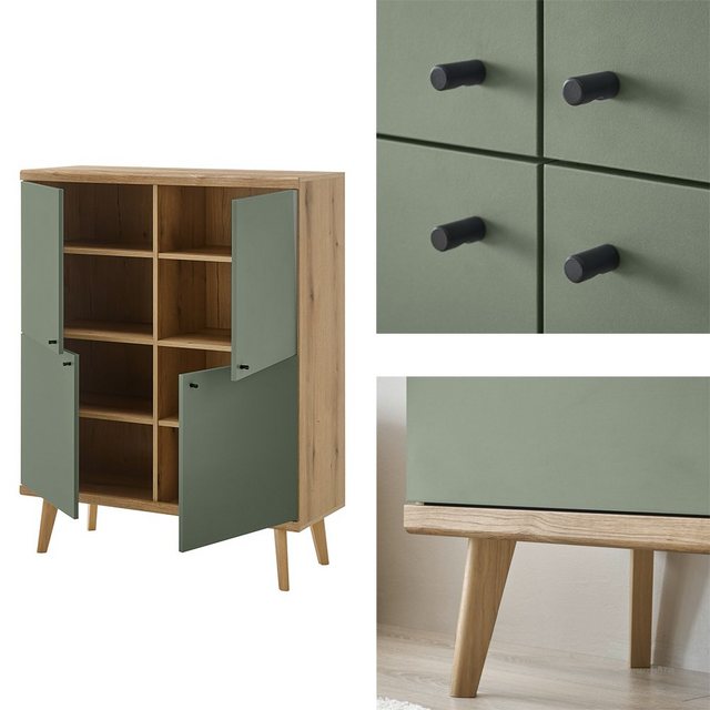 Bild von Lomadox Wohnzimmer-Set AVEZZANO-61, (Mega-Spar-Set, 3-St., 3-tlg), Evoke Eiche Nb. mit grün, 3-teilig