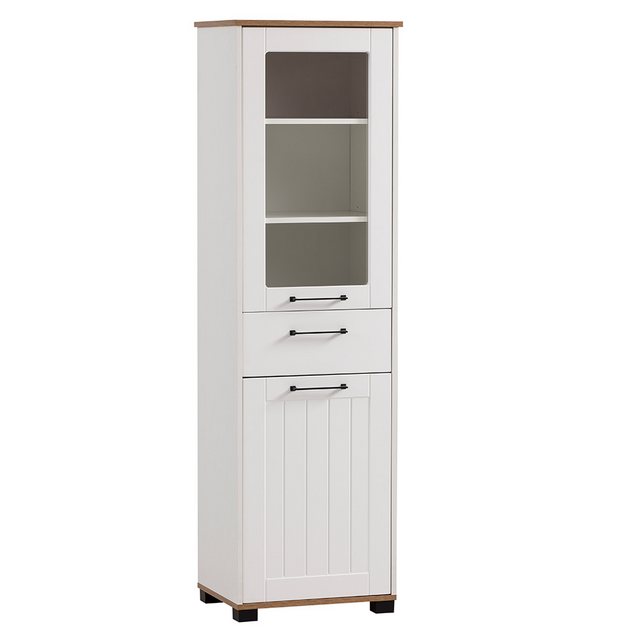Bild von Lomadox Vitrine JAUSA-80 matt weiß mit Eiche, Landhaus Stil