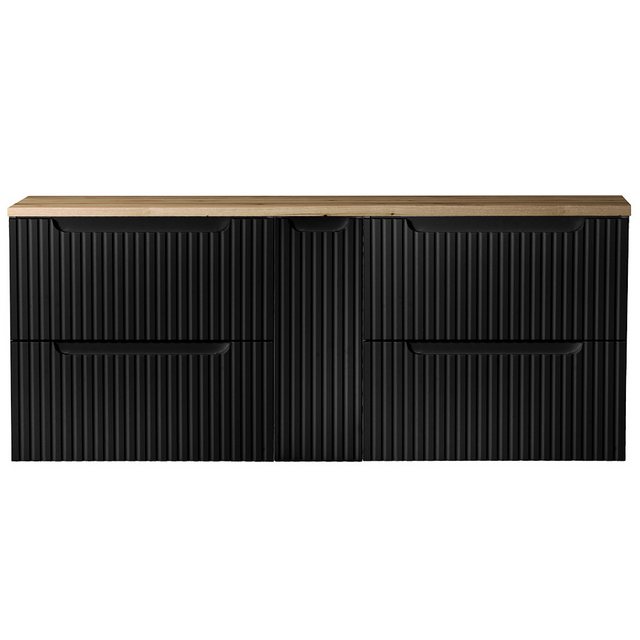 Bild von Lomadox Waschbeckenschrank NEWPORT-56-BLACK 140cm, in schwarz mit Eiche, gerillte Front, grifflos