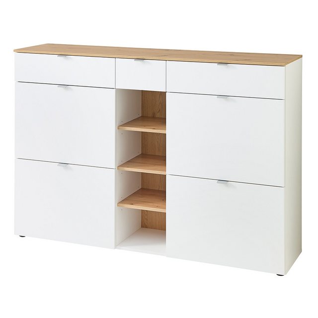 Bild von Lomadox Schuhschrank BLISS-36 weiß matt Eiche 4 Klappen Flurschrank 148x102,1x37,4 cm