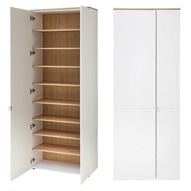 Bild von Lomadox Garderoben-Set BLISS-36, (Spar-Set, 4-St., Schuhschrank Garderobenpaneel Kommode Spiegel), weiß matt Eiche Schuhschrank Spiegel Garderobenpaneel