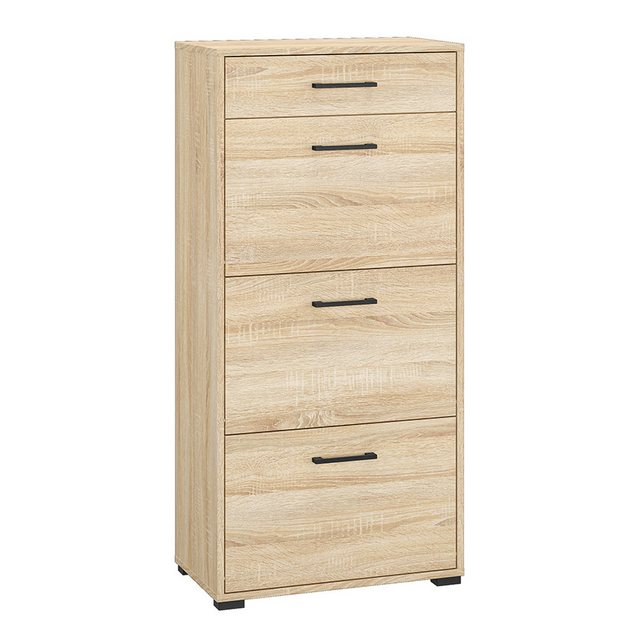 Bild von Lomadox Schuhschrank CHEB-131 Flurschrank Schuhkommode 3 Klappen Eiche hell 60x125,2x33,7 cm