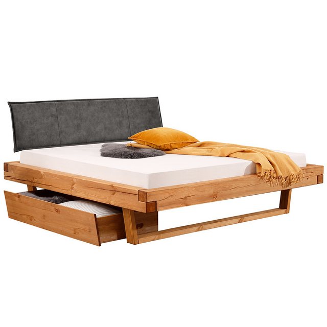 Bild von Lomadox Schlafzimmer-Set BRANTFORD-69, (Spar-Set, 3-tlg., Bettgestell Bettschubkästen), Liegefläche 200x200, Polsterkopfteil, Kiefer massiv eichefarben geölt