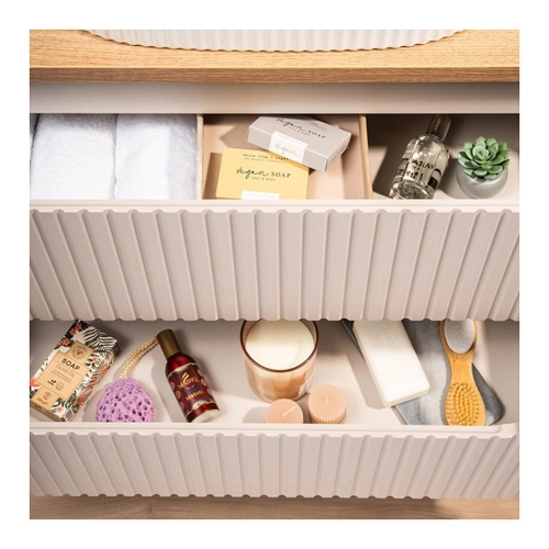 Bild von Lomadox Badezimmer Waschtisch 80cm mit Keramikwaschbecken, Kaschmir, gerillte Front