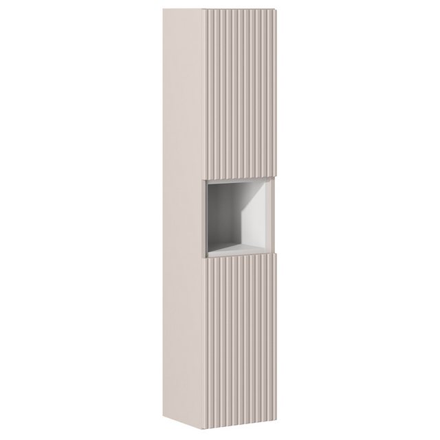 Bild von Lomadox Hochschrank NEWPORT-56-CASHMERE Badschrank in kaschmir mit weiß, gerillte Front, ca. 30/140/24 cm