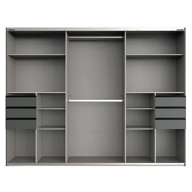 Bild von Lomadox Schwebetürenschrank STRATFORD-43 Kleiderschrank, mit Schubladen, graphit mit Spiegelfront, 270cm