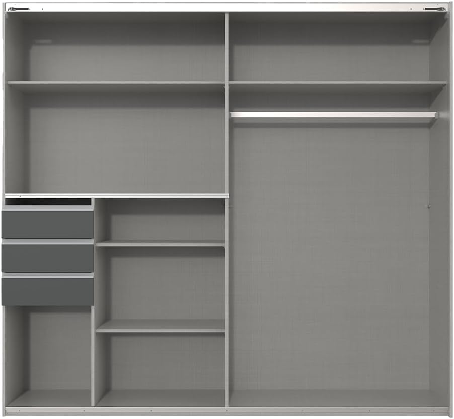 Bild von Lomadox Schlafzimmer Kleiderschrank Schwebetürenschrank 2-türig 225cm, inkl. Passepartoutrahmen, Graphit mit Spiegelfront